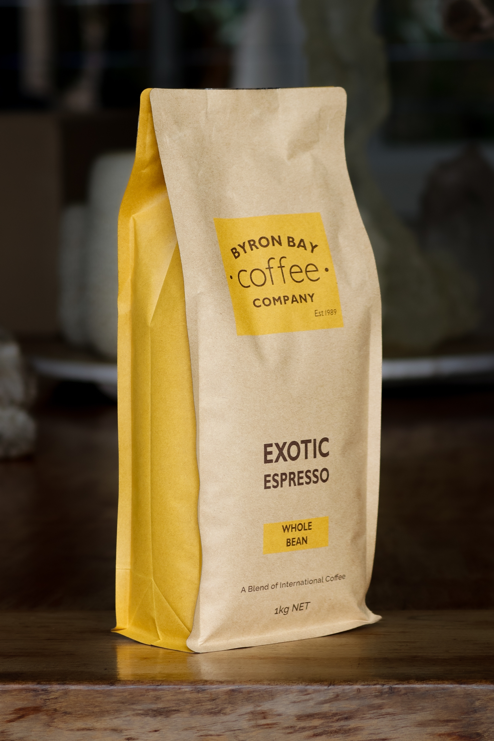 1kg yellow bag of Exotic specialty espresso coffee