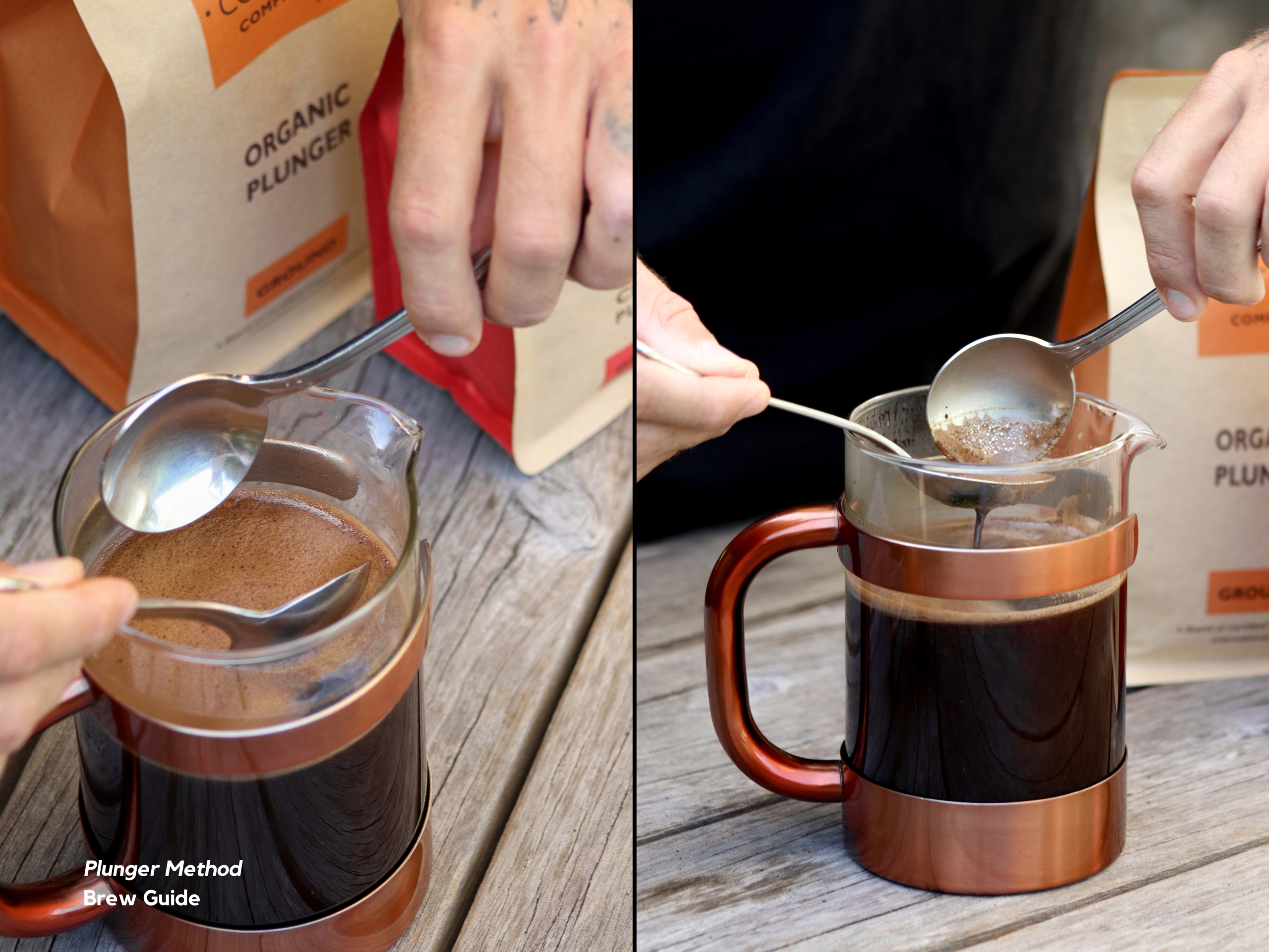 Breaking the crust of the coffee