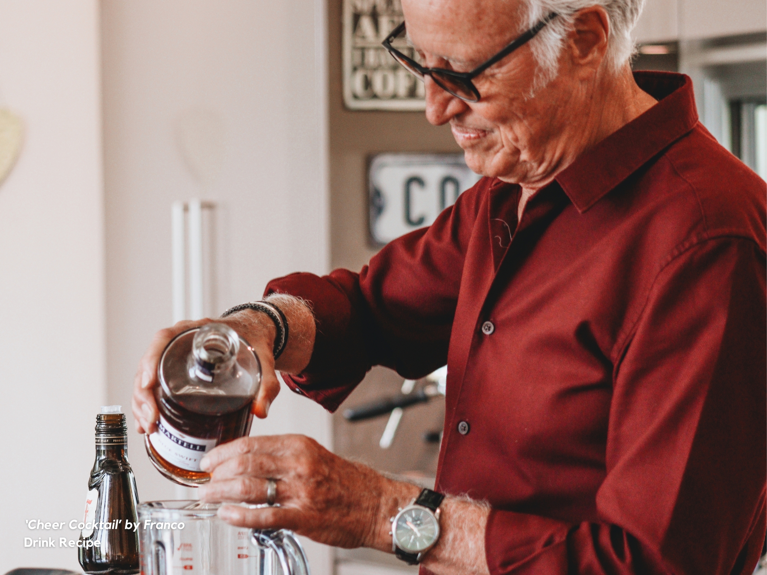 Franco making the "Cheer Cocktail' Festive Drink