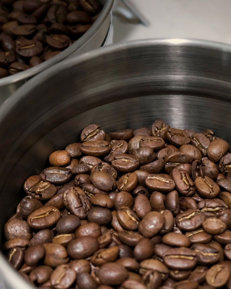 Coffee beans inside an airtight container