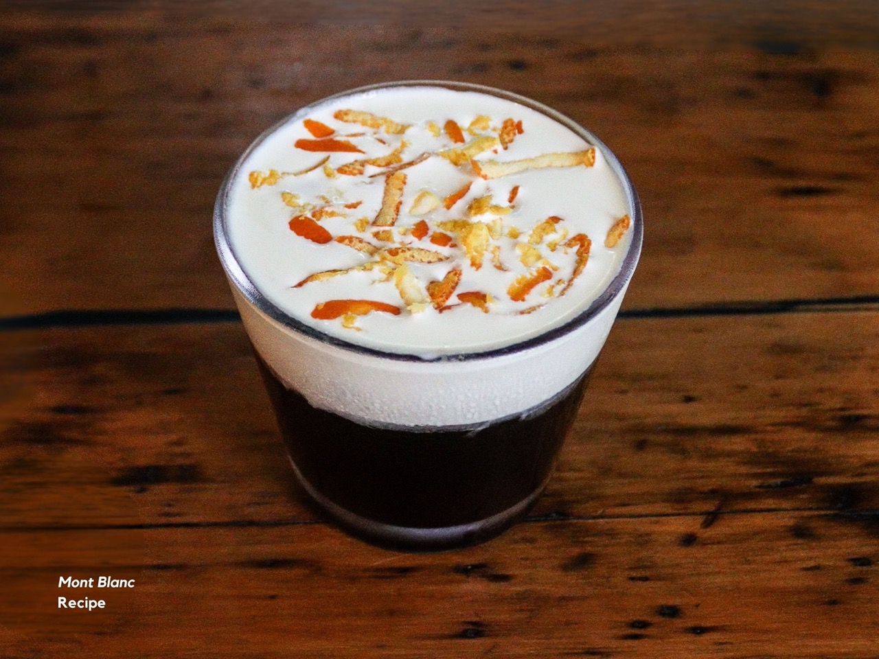 Mont Blanc Iced Coffee sitting on a table